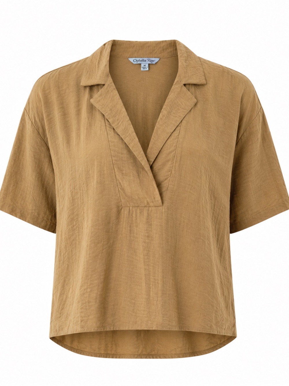 Ophelia Roe Crinkle Popover Split-Neck Relaxed Chic Blouse in Mustard M Anthro
